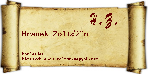 Hranek Zoltán névjegykártya